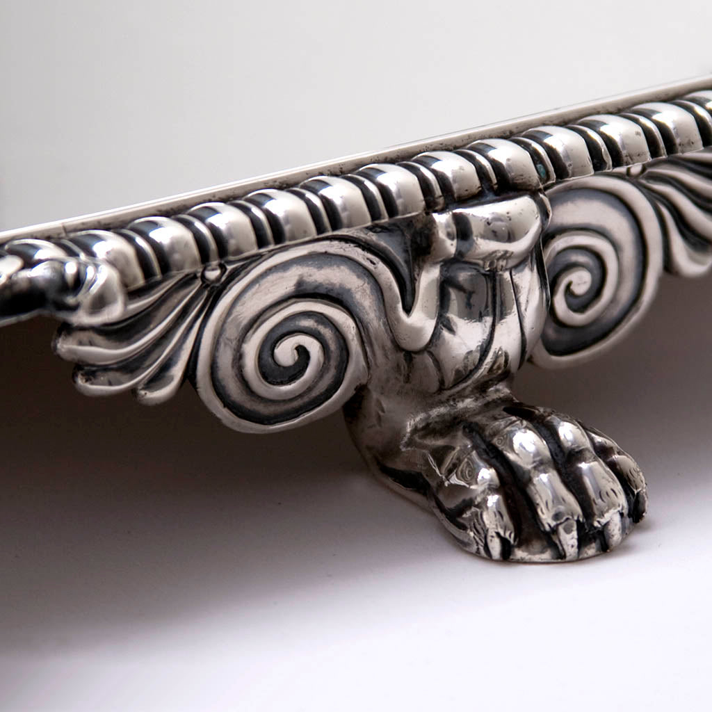 Foot detail on the William Burwash &amp; Richard Sibley, English Regency Sterling Silver Octagonal Tea Tray, London, 1808/09 retailed by Joseph Brasbridge, Fleet Street, London