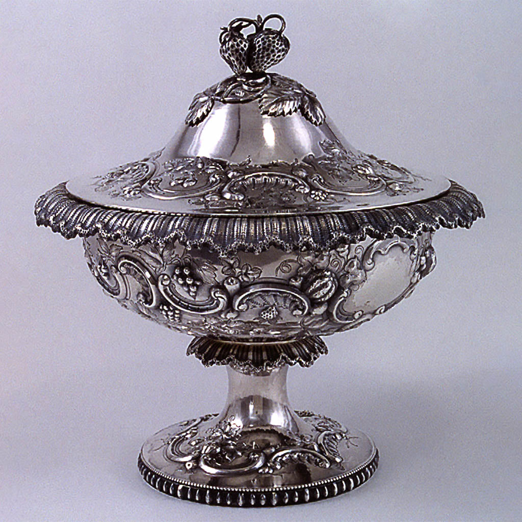 Extremely Rare American Silver Covered and Footed Fruit Bowl by Eoff & Shepard for Ball, Black & Co., c. late 1850's