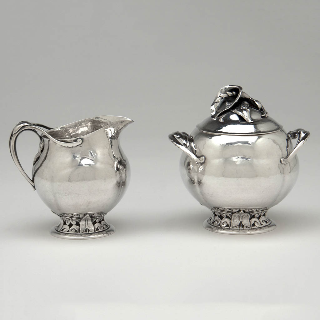 Creamer and sugar to Peer Smed Antique Sterling Silver Coffee Service with Tray, New York City, c. 1930&#39;s