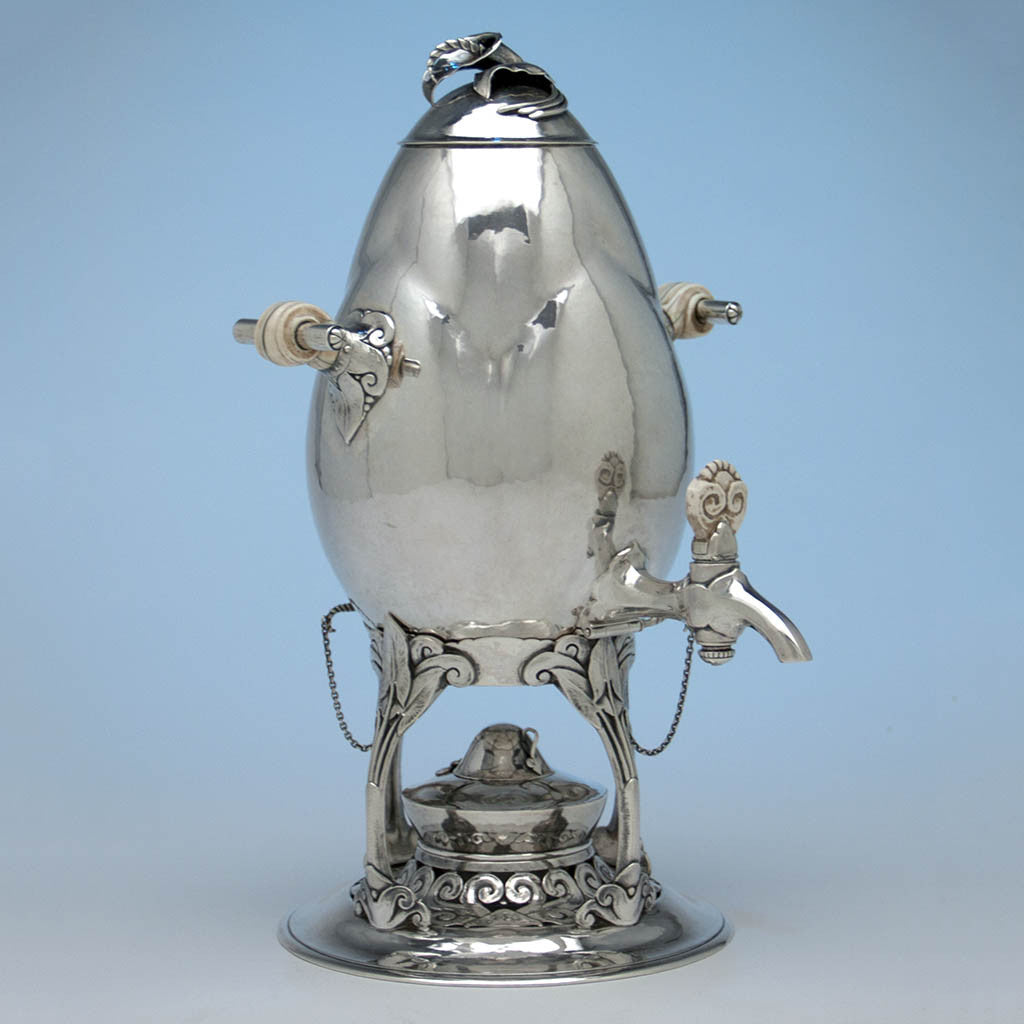 Angled kettle to Peer Smed Antique Sterling Silver Coffee Service with Tray, New York City, c. 1930&#39;s