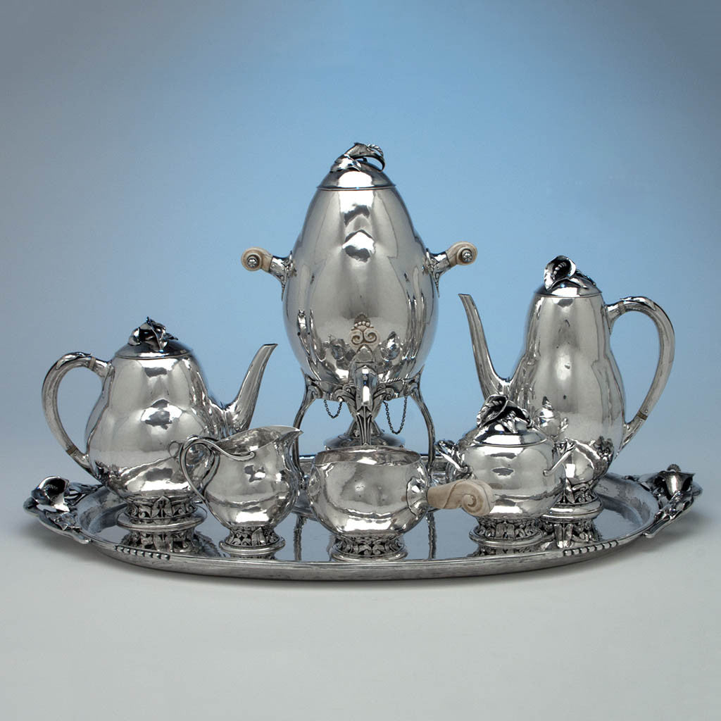 Rare Peer Smed Antique Sterling Silver Coffee Service with Tray, New York City, c. 1930's