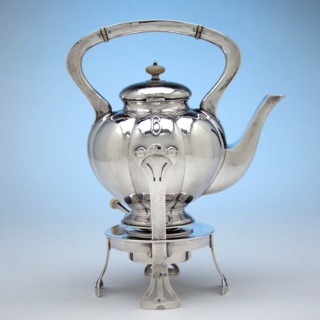Kettle to The Kalo Shop Hand Wrought Sterling Silver Arts &amp; Crafts Seven Piece Coffee and Tea Service with Tray, Chicago, Illinois - c. 1916-17