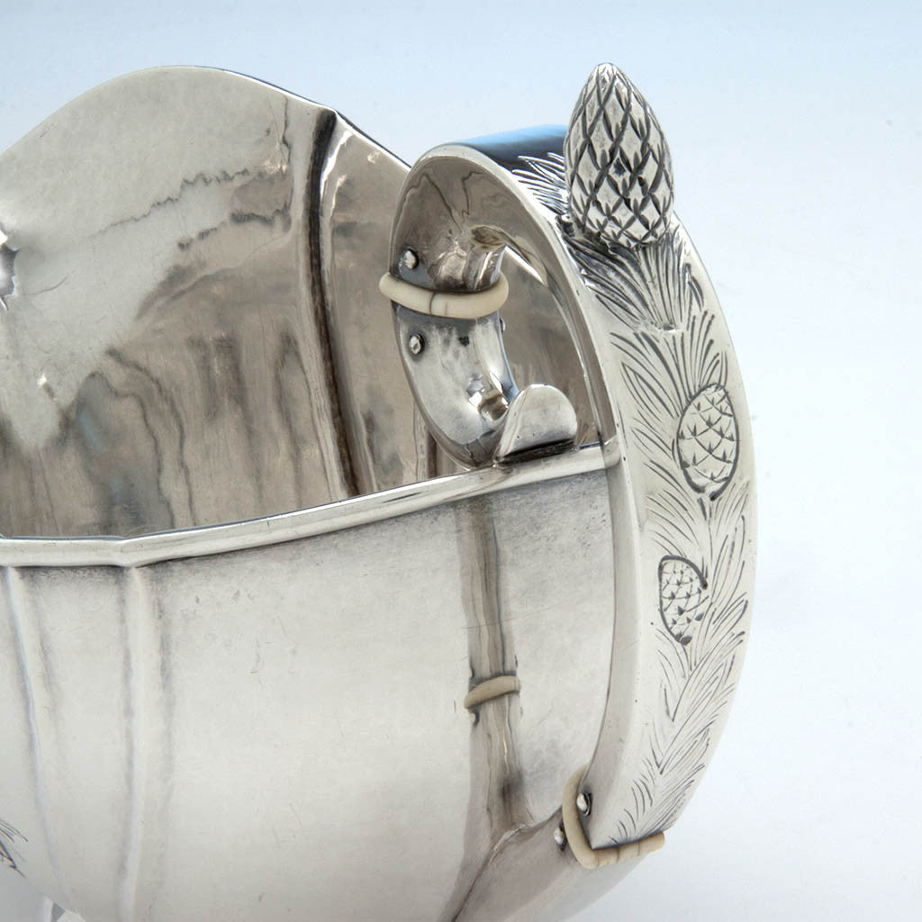 Handle to Kalo Shop Hand Wrought Pine Cone Decorated Arts &amp; Crafts Sterling Silver Large Sauce Boat, Chicago, Illinois, c. 1920&#39;s