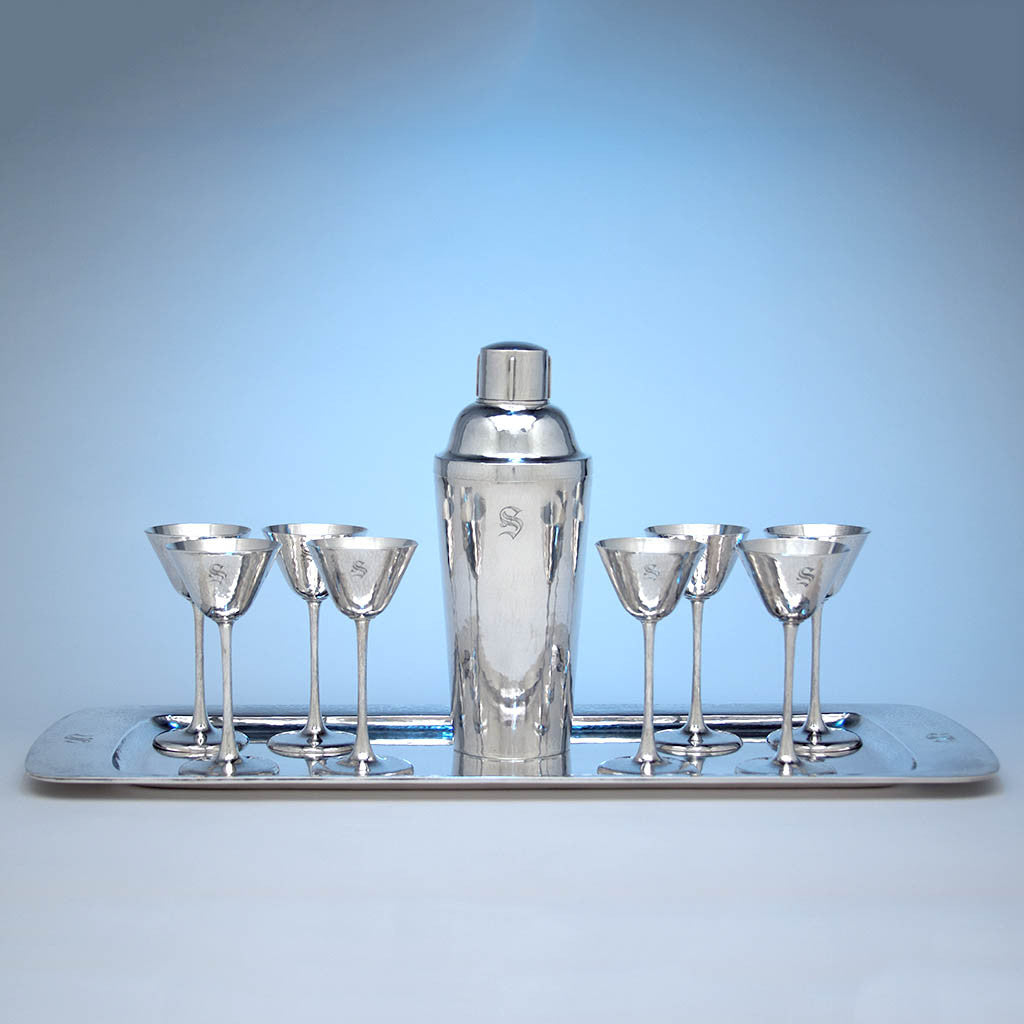 Kalo Arts &amp; Crafts Sterling Silver Cocktail Service, Chicago, IL, c. 1917-50