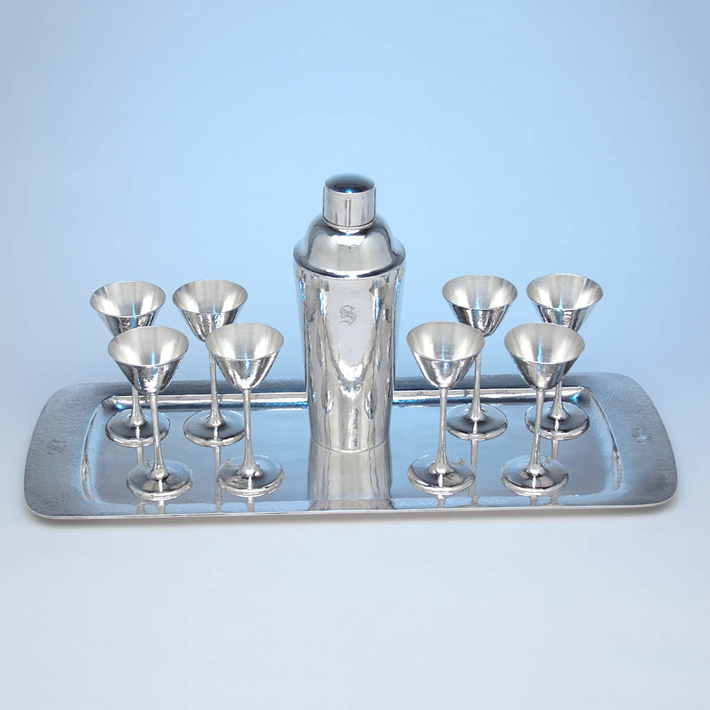 Kalo Arts &amp; Crafts Sterling Silver Cocktail Service, Chicago, IL, c. 1917-50