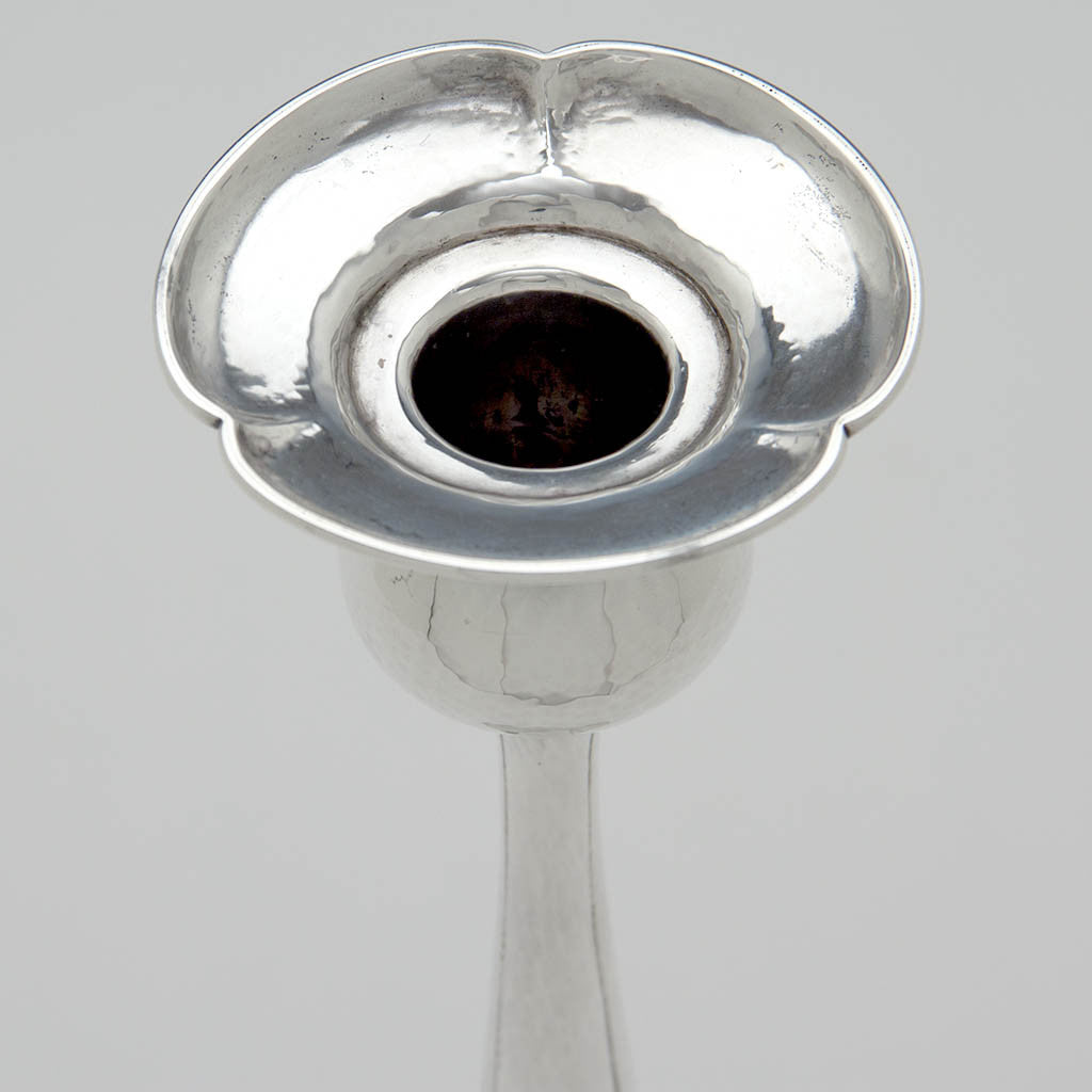 Bobeche to Pair of Kalo Shop Sterling Silver Arts &amp; Crafts Decorated Tall Candlesticks, Chicago, Illinois - c. 1920&#39;s