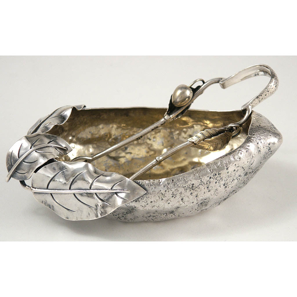 Gorham Antique Sterling Silver Olive Dish with Original Tongs, Providence, RI, 1892