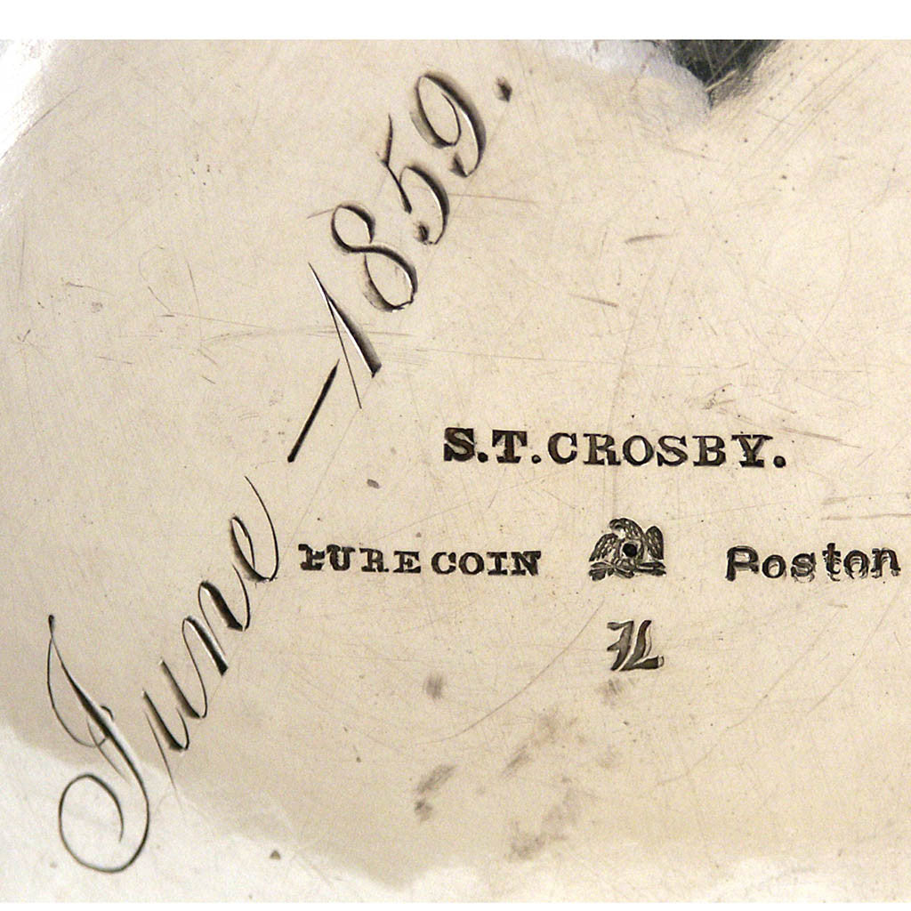 Marks on Vincent Laforme Antique Coin Silver Water Pitcher, Boston, MA, c. 1859