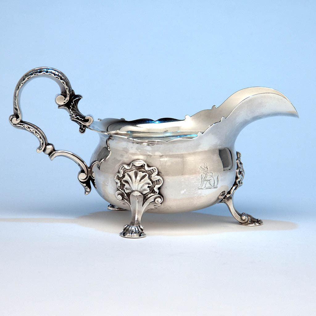 Peter Archambo II and Peter Meure George II Antique English Sterling Silver Sauce Boat, London,1748/49
