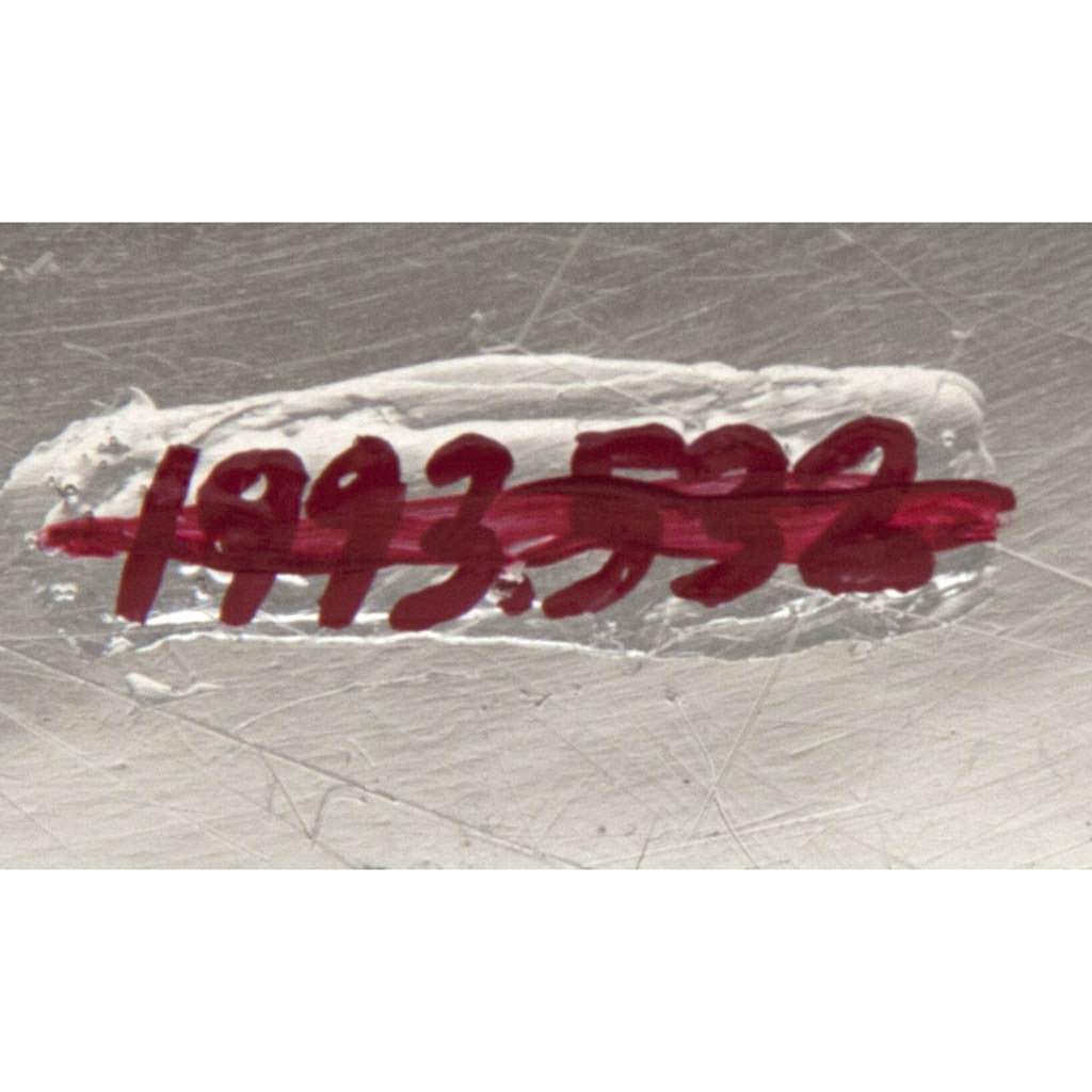 Deaccession mark on Mary Catherine Knight at the Handicraft Shop Hand Wrought Arts &amp; Crafts Sterling Silver Charger, Boston or Wellesley Hills, 1902-11