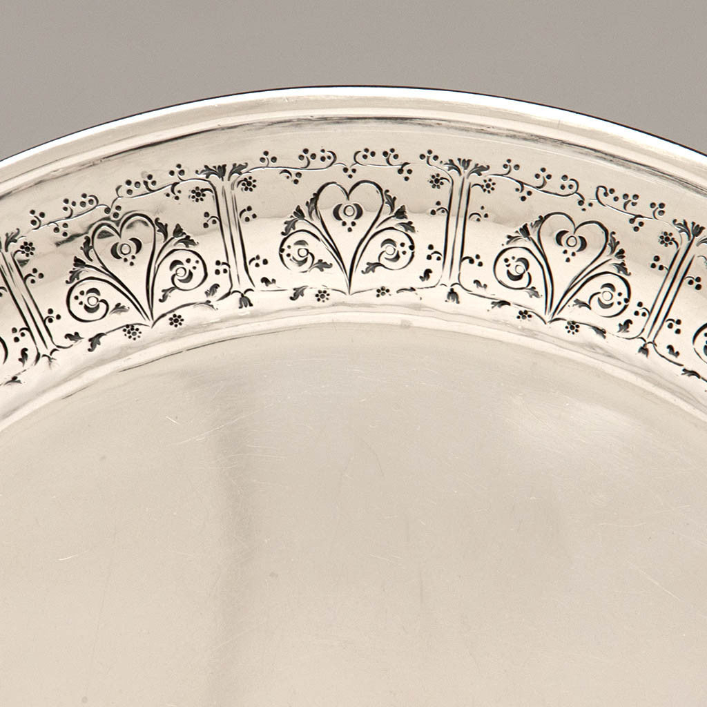 Detail of Mary Catherine Knight at the Handicraft Shop Hand Wrought Arts &amp; Crafts Sterling Silver Charger, Boston or Wellesley Hills, 1902-11