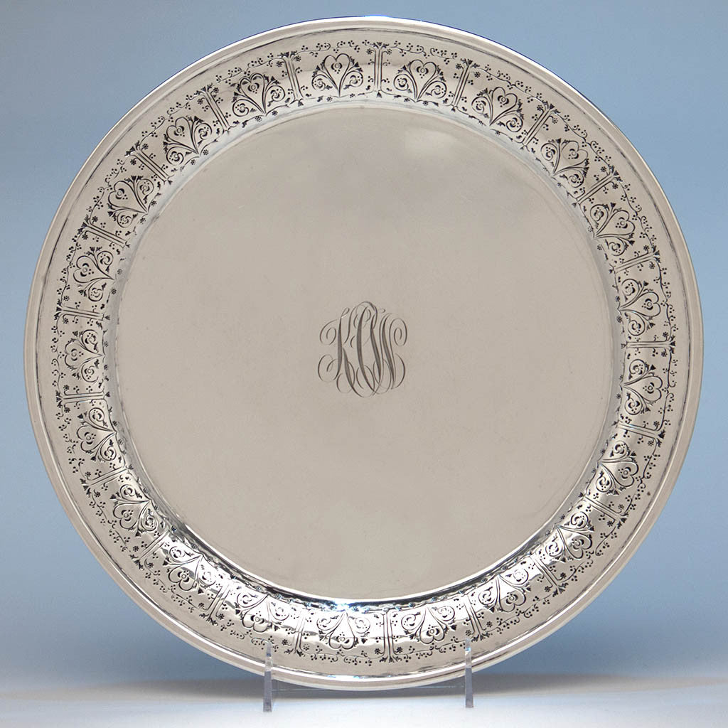 Mary Catherine Knight at the Handicraft Shop Hand Wrought Arts &amp; Crafts Sterling Silver Charger, Boston or Wellesley Hills, 1902-11