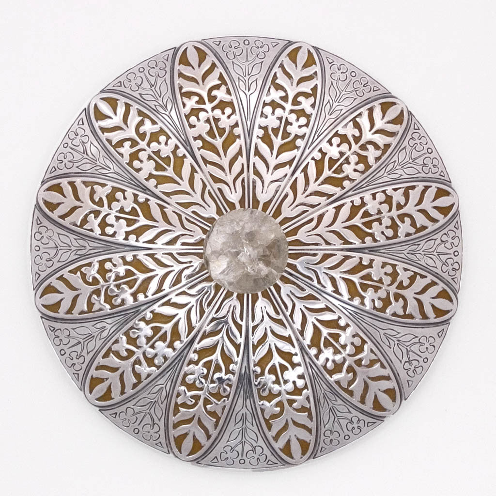 Exquisite cover to Rebecca Cauman Rare and Important Sterling Silver, Enamel and Crackled Rock Crystal Covered Bowl or Box, Boston, c. 1927, exhibited at the Boston Society of Arts &amp; Crafts Tricennial Exhibition held at the Museum of Fine Arts, Boston, March 1 - 20, 1927