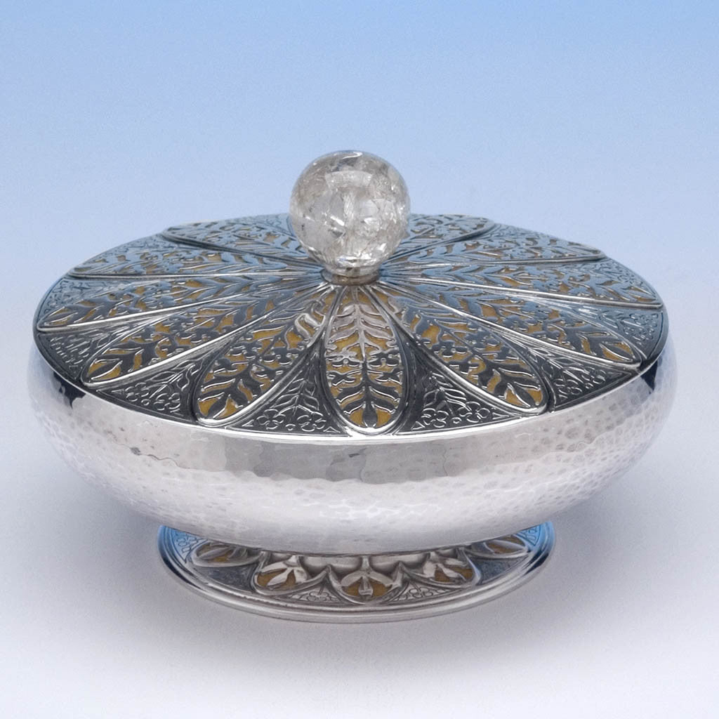 Rebecca Cauman Rare and Important Sterling Silver, Enamel and Crackled Rock Crystal Covered Bowl or Box, Boston, c. 1927, exhibited at the Boston Society of Arts &amp; Crafts Tricennial Exhibition held at the Museum of Fine Arts, Boston, March 1 - 20, 1927