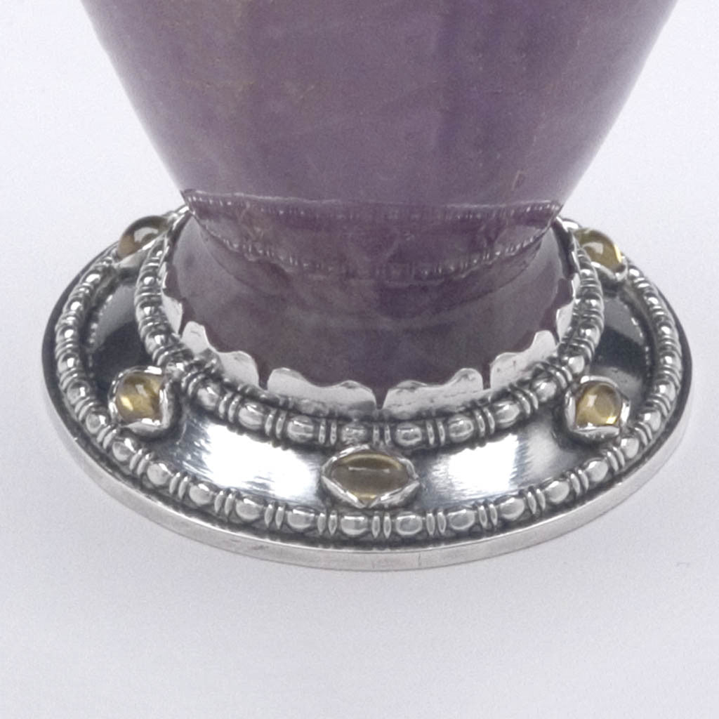 Base of William E. Brigham (documented) Rare and Important American Arts &amp; Crafts Amethyst and Sterling Silver Covered Urn set with semiprecious stones, Providence, RI, c. 1927, exhibited at the Boston Society of Arts &amp; Crafts Tricennial Exhibition held at the Museum of Fine Arts, Boston, March 1 - 20, 1927