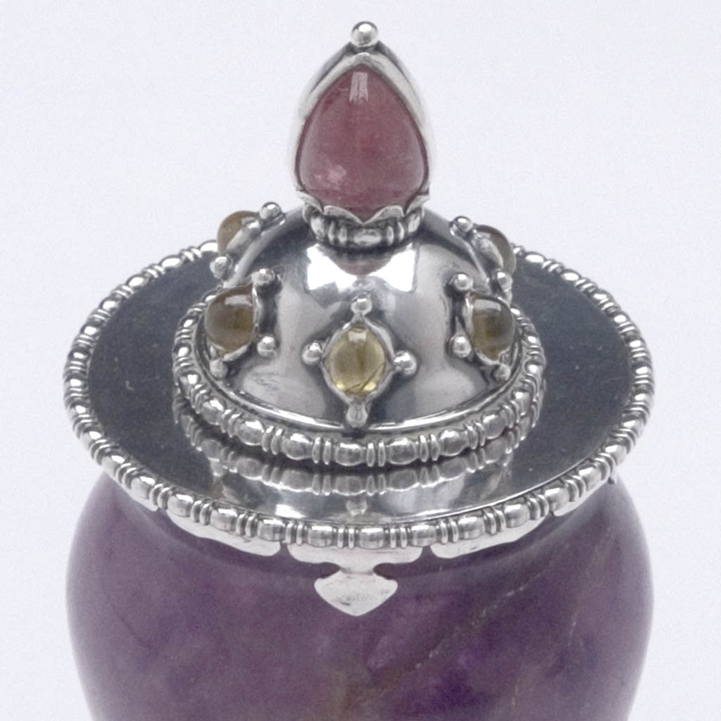 Cover to William E. Brigham (documented) Rare and Important American Arts &amp; Crafts Amethyst and Sterling Silver Covered Urn set with semiprecious stones, Providence, RI, c. 1927, exhibited at the Boston Society of Arts &amp; Crafts Tricennial Exhibition held at the Museum of Fine Arts, Boston, March 1 - 20, 1927