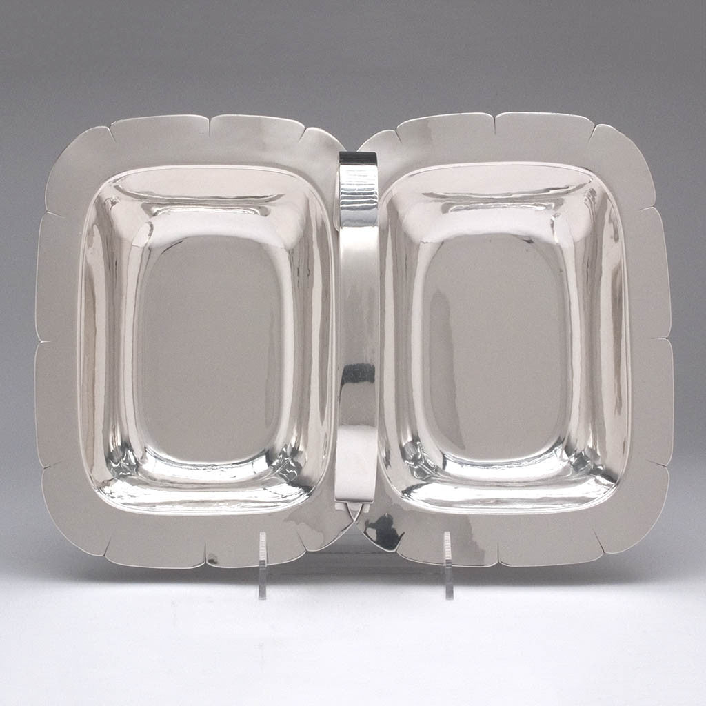 Top view of Porter Blanchard &#39;Lotus&#39; Pattern Sterling Silver Double-Serving Dish crafted by Richard Blanchard, c. 1927-30