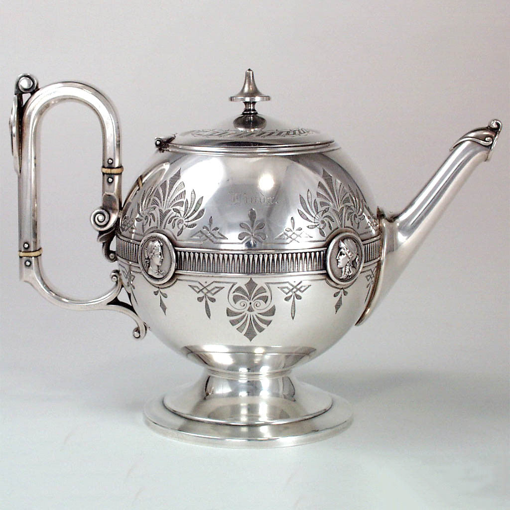 Gorham Antique Coin Silver Medallion Teapot, Providence, RI, c. 1865