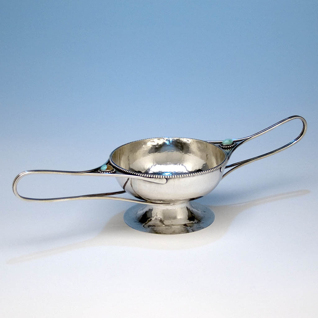 Marcus & Co Sterling Silver and Turquoise 2-handled Condiment Dish, New York City, c. 1905