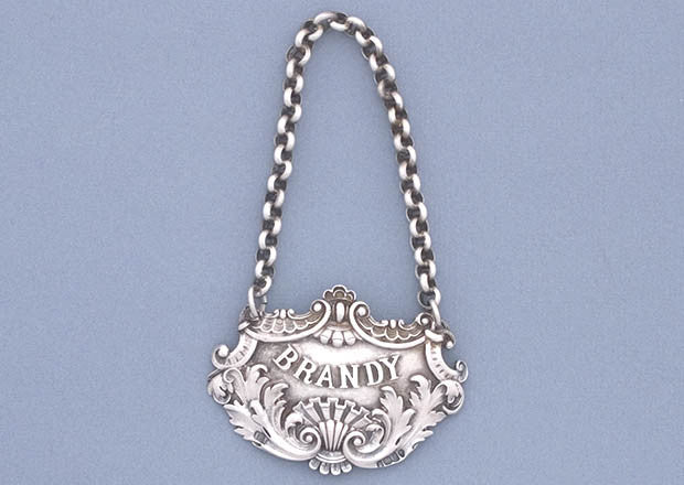 John Reily overstriking Philip Rundell English Sterling Silver 'Brandy' Decanter Label Marked, London, 1824/25