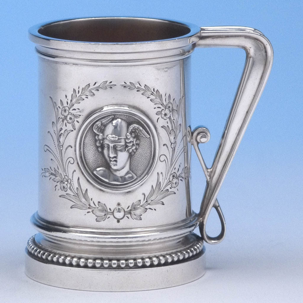 John Wendt (attr.) Antique 'Medallion' Sterling Silver Child's Mug, New York City, c. 1867