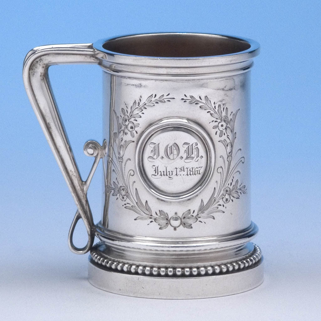 Reverse of John Wendt (attr.) Antique &#39;Medallion&#39; Sterling Silver Child&#39;s Mug, New York City, c. 1867