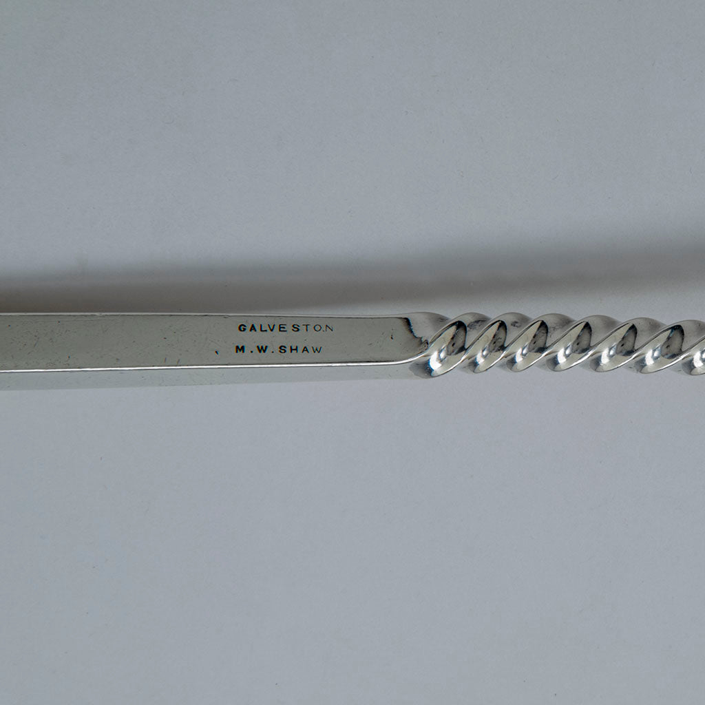 Shaw marks on M W Shaw, Galveston, Texas Retailer, American Antique Sterling &#39;Square Twist&#39; Pattern Ice Cream Server, c. 1880s