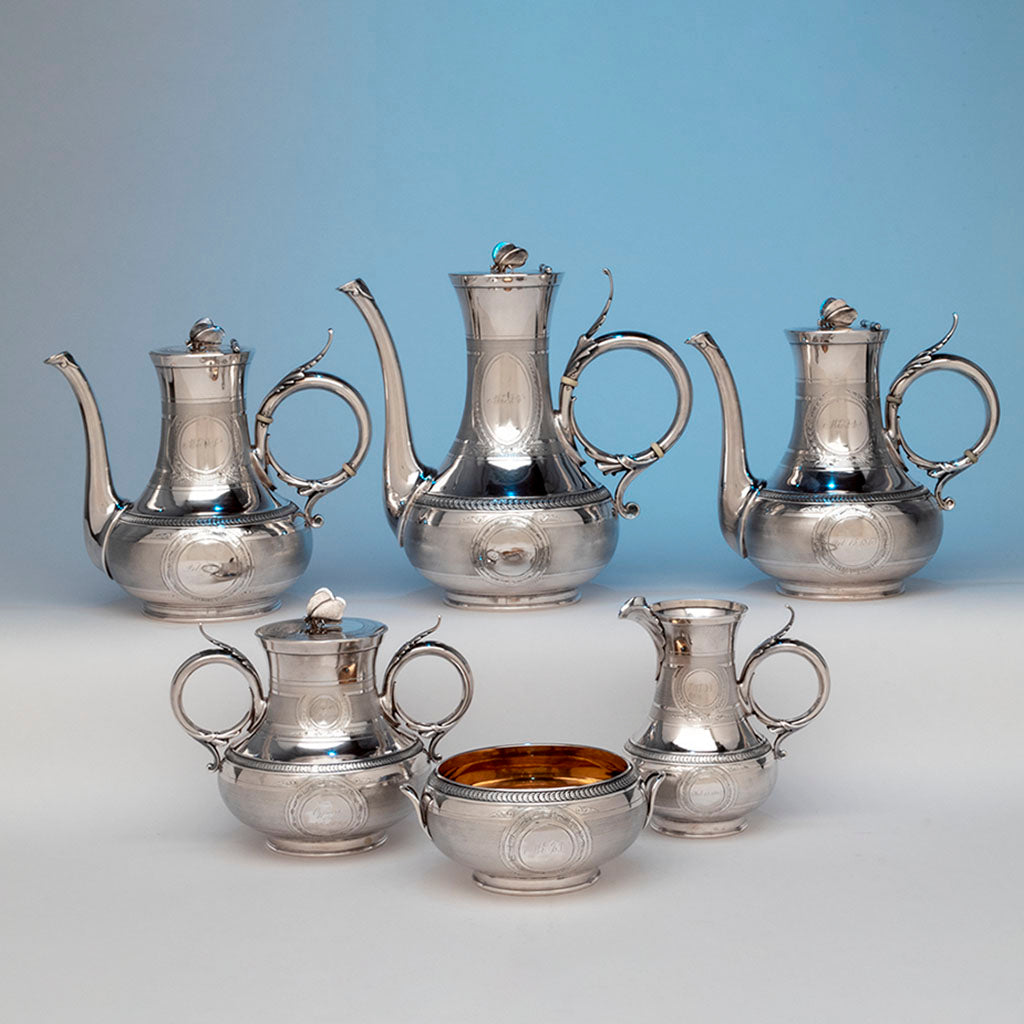Gorham Antique Coin Silver Presentation Coffee Service of Civil