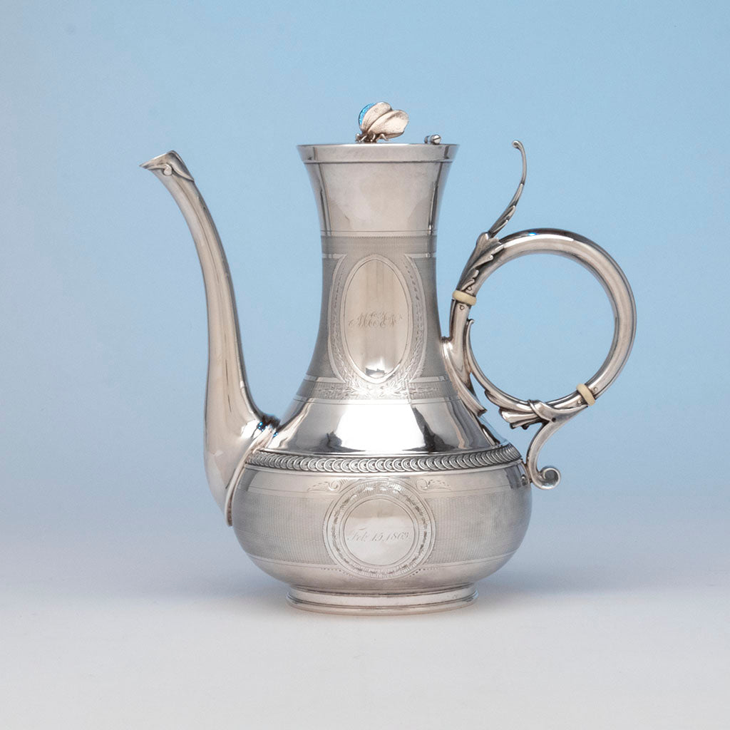 Gorham Antique Coin Silver Presentation Coffee Service of Civil War Interest, Providence, RI, 1863