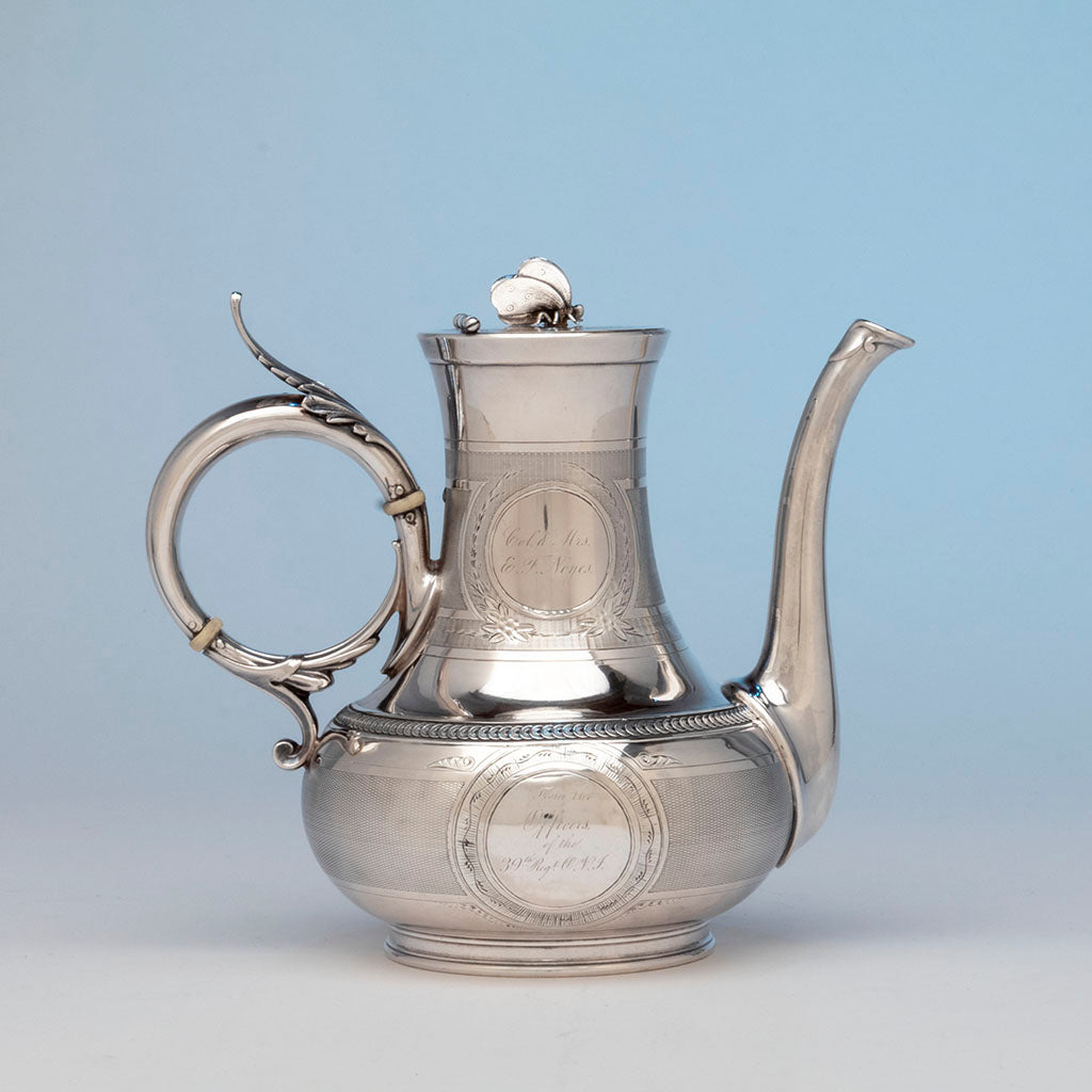 Gorham Antique Coin Silver Presentation Coffee Service of Civil War Interest, Providence, RI, 1863