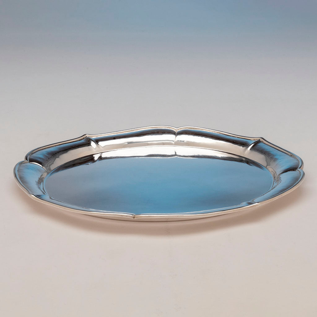 Detail of James T. Woolley Arts &amp; Crafts Sterling Silver Presentation Tray, Boston, MA, 1929