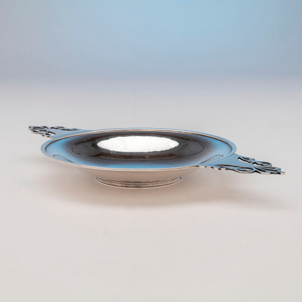 Side view of Frans Gyllenberg and Alfred Swanson Arts &amp; Crafts Silver Sandwich Tray, Boston, c. late 1920&#39;s