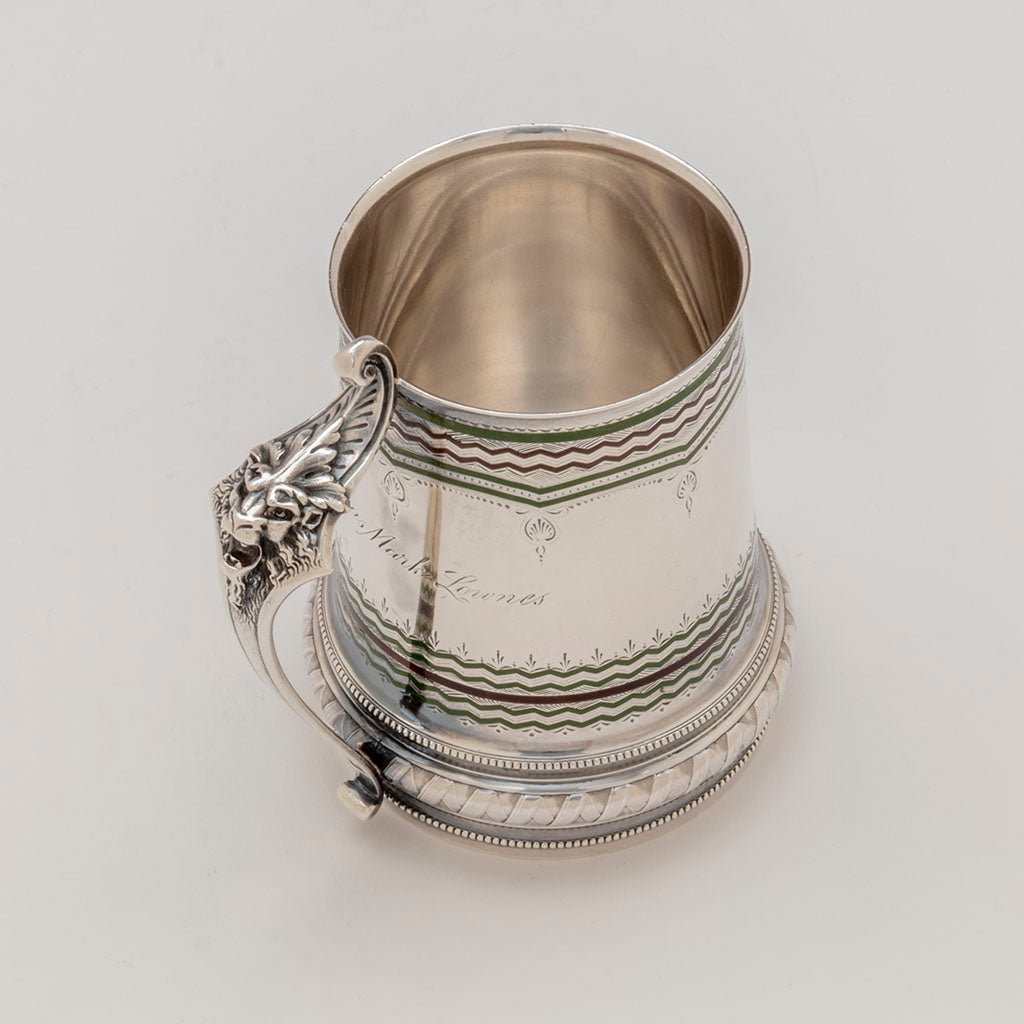 View from above of the Gorham Antique Sterling Silver and Enamel Cup, Providence, RI, 1870