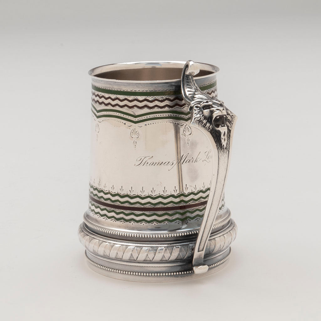 Handle on the Gorham Antique Sterling Silver and Enamel Cup, Providence, RI, 1870