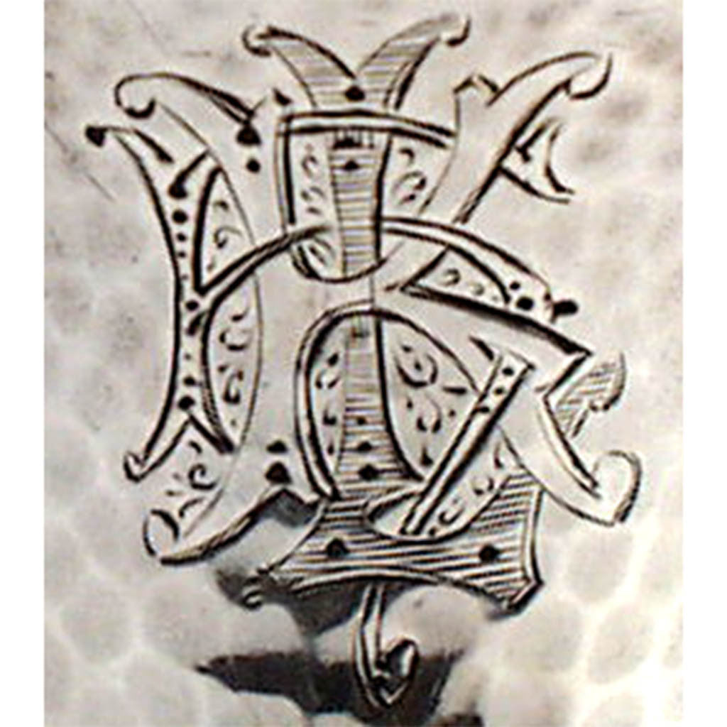 Monogram on Dominick &amp; Haff Aesthetic Movement Sterling Black Coffee Pot, c. 1881