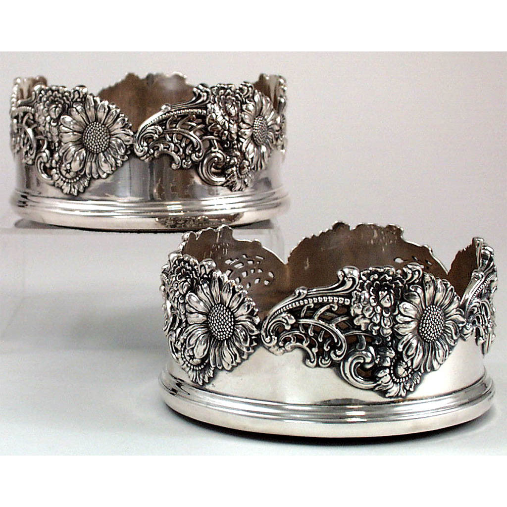 Rare Pair of Dominick &amp; Haff Sterling Wine Coasters, c. 1900