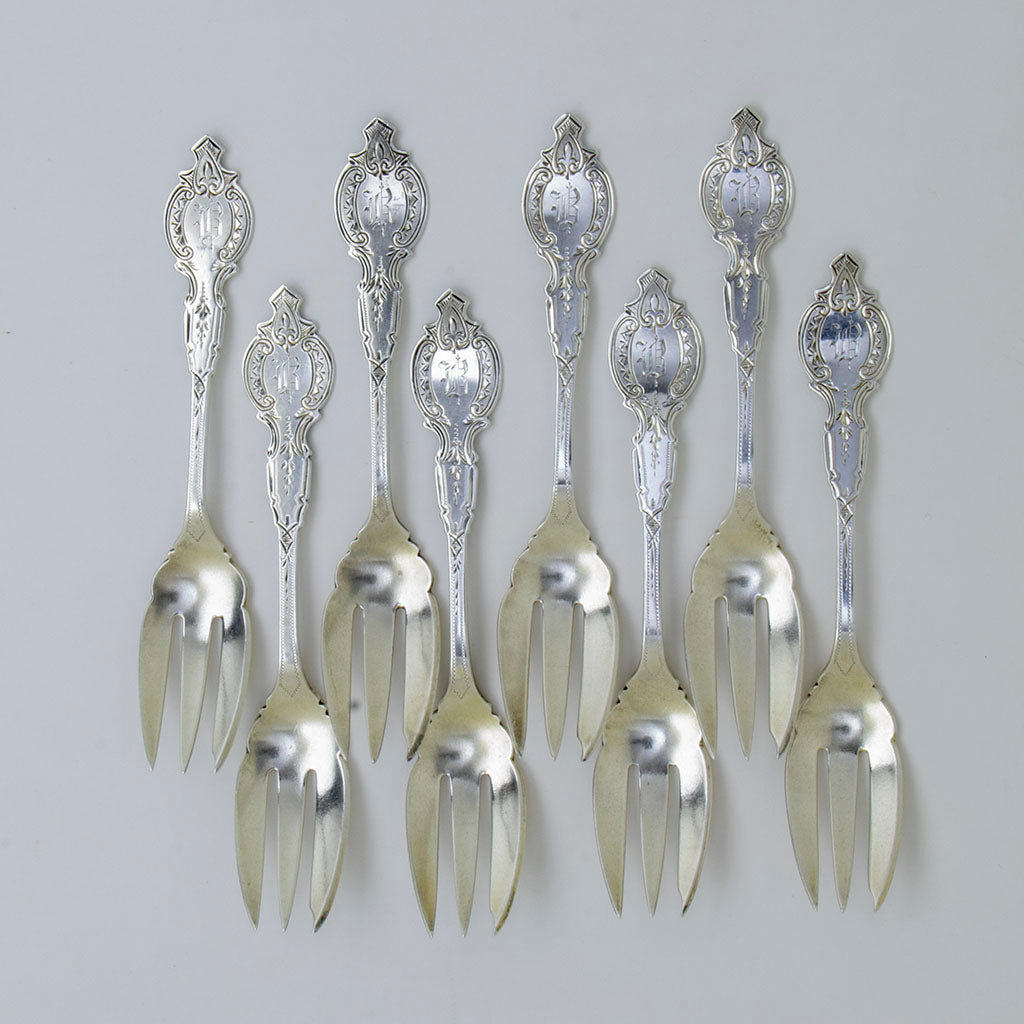 Hart Brothers Antique Coin Silver Pie Forks - 8, Brooklyn, NY, c. 1860s