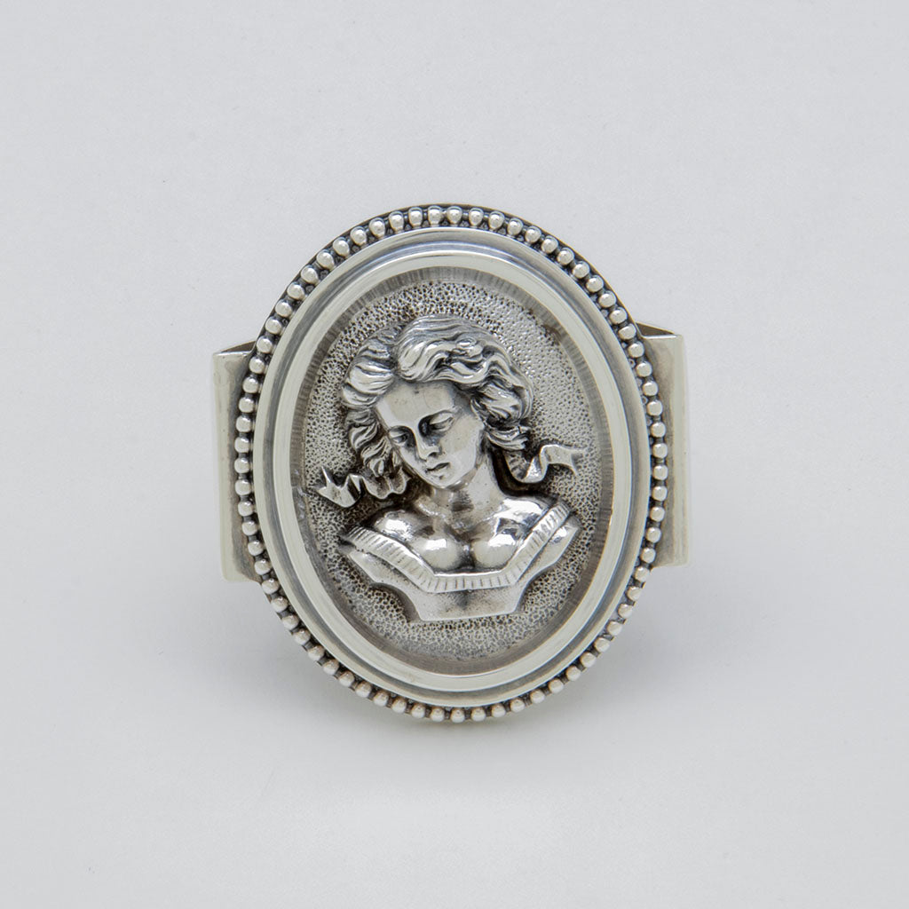 Wood & Hughes Antique Coin Silver Figural Napkin Ring, NYC, NY, c. 1873