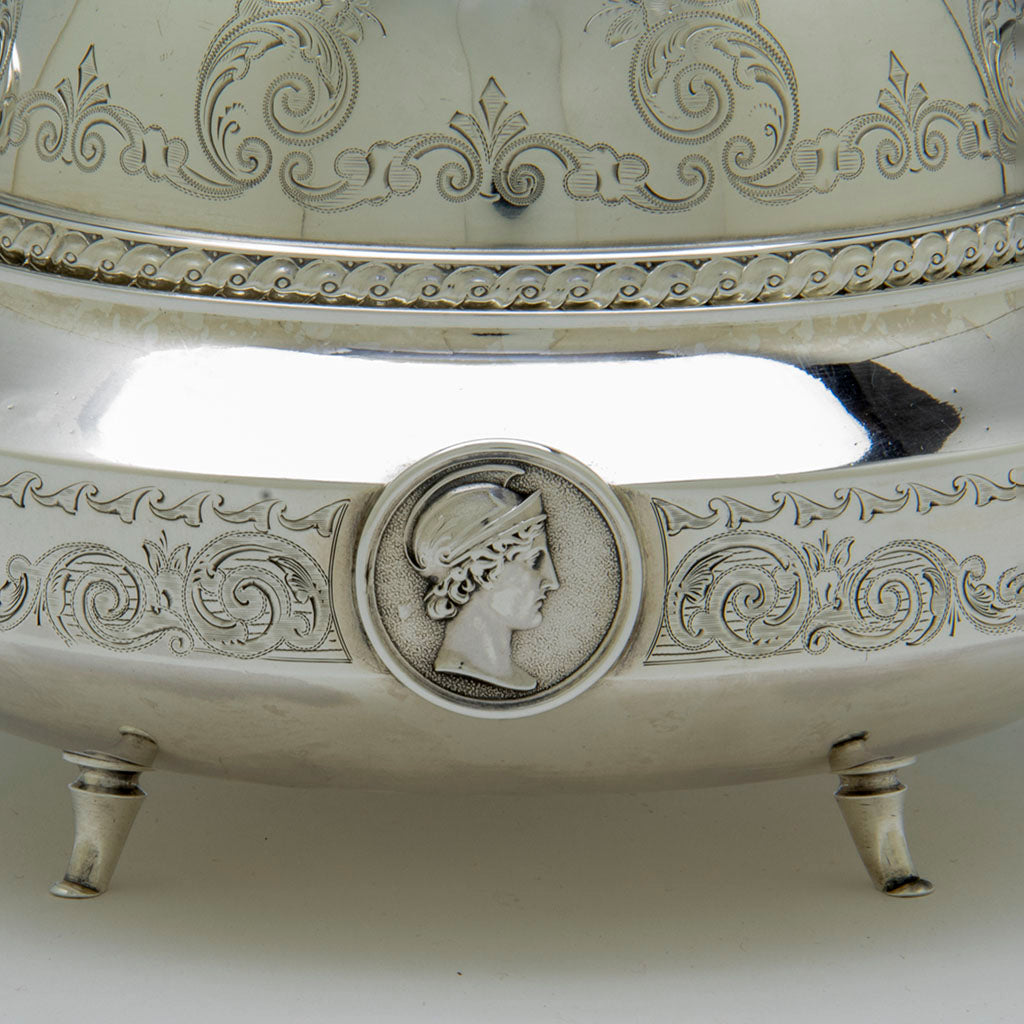 Male medallion on Gorham &#39;Medallion&#39; Antique Coin Silver Covered Butter Dish, Providence, RI, c. 1865