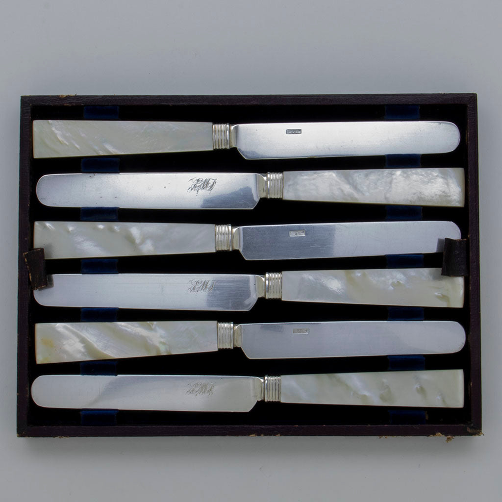 Top rack of Bailey &amp; Kitchen Antique Coin Silver and Mother-of-Pearl Knives, set of 12, Philadelphia, PA, c. 1846