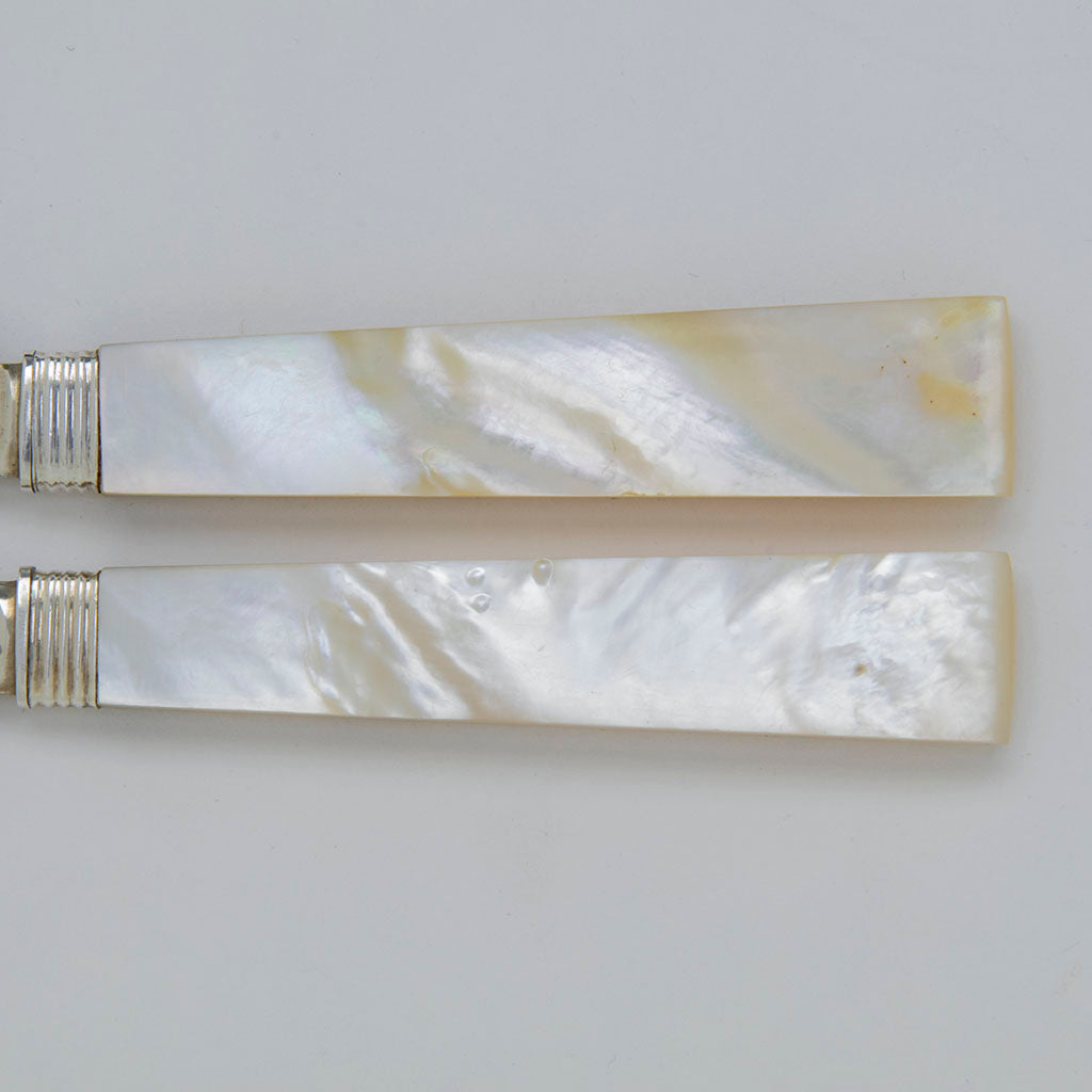 Handle detail of Bailey &amp; Kitchen Antique Coin Silver and Mother-of-Pearl Knives, set of 12, Philadelphia, PA, c. 1846
