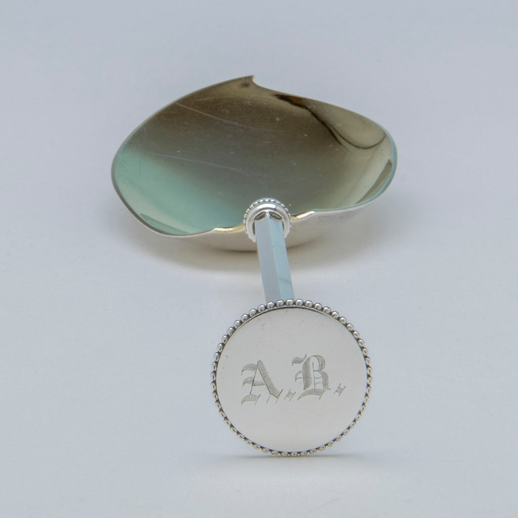 Monogram on Gorham (attributed) &#39;Old English&#39; Antique Coin Silver Server, Providence, RI, c. 1860&#39;s