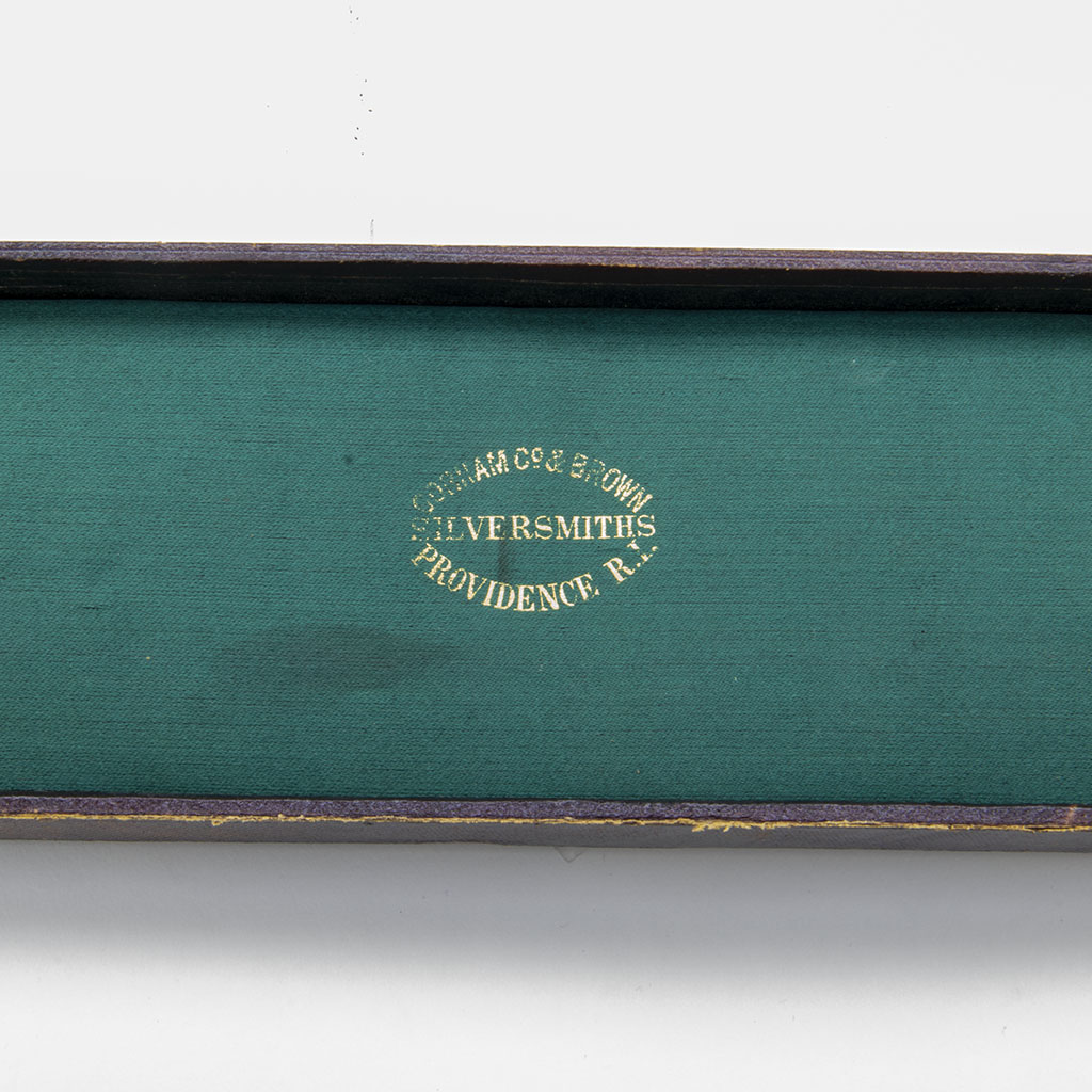 Box stamp of Gorham (attributed) &#39;Old English&#39; Antique Coin Silver Server, Providence, RI, c. 1860&#39;s