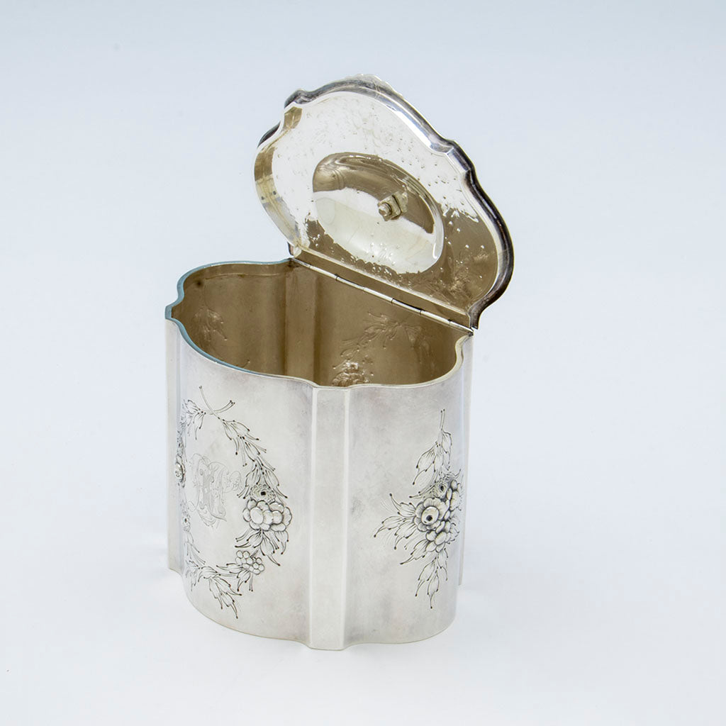 Open Vincent Laforme Antique Coin Silver Paine Family Tea Caddy, Boston, MA, 1847-58