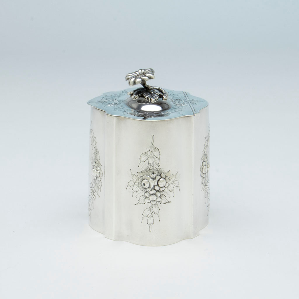Side of Vincent Laforme Antique Coin Silver Paine Family Tea Caddy, Boston, MA, 1847-58