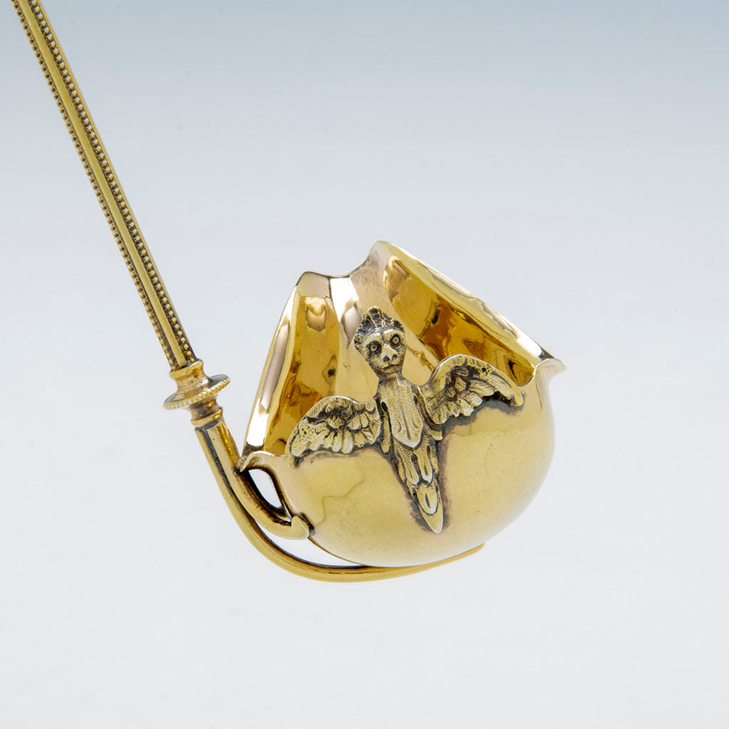 Figure on bowl of George Sharp Antique Sterling Silver &#39;Gothic Dome&#39; Sauce Ladle, Philadelphia, PA, 1866-72