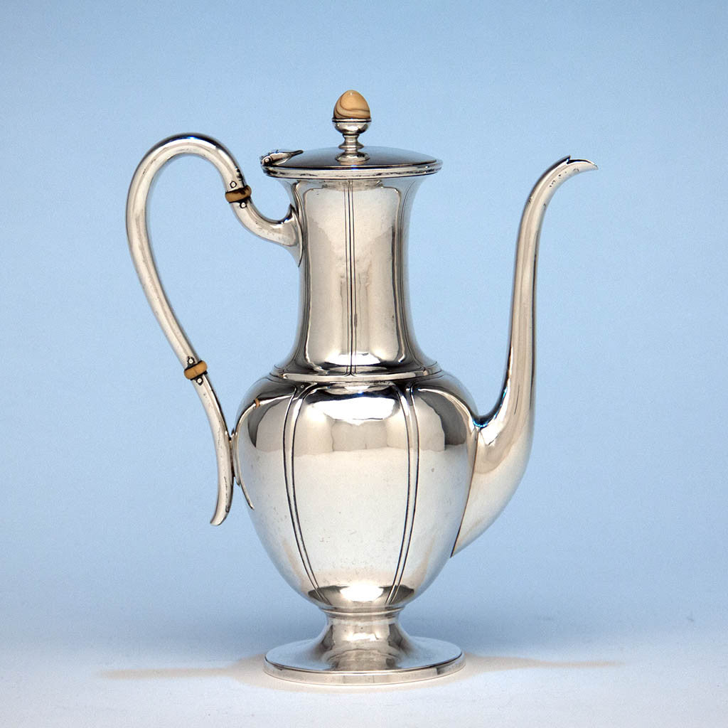 Arthur Stone Sterling Silver and Ivory Hand Wrought Arts & Crafts After-Dinner Coffee Pot, c. 1920