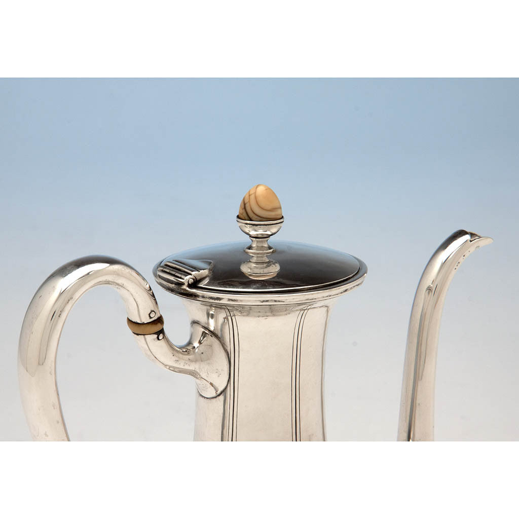 Lid to Arthur Stone Sterling Silver and Ivory Hand Wrought Arts &amp; Crafts After-Dinner Coffee Pot, c. 1920