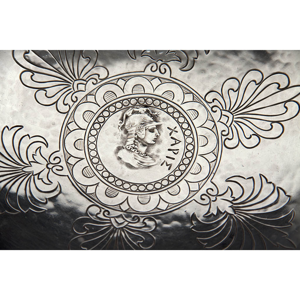 Interior of Shiebler &#39;Homeric&#39; Medallion Antique Sterling Silver Large Compote, NYC, c. 1880&#39;s
