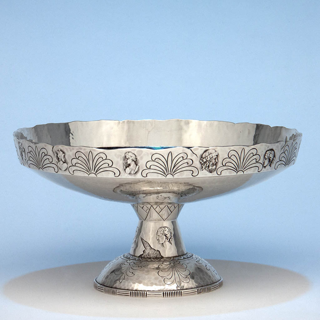 Shiebler 'Homeric' Medallion Antique Sterling Silver Large Compote, NYC, c. 1880's